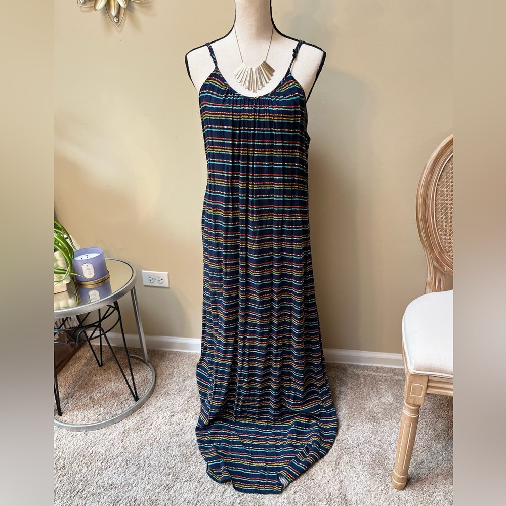 Merona Blue and White Sleeveless Spaghetti Strap Maxi Dress